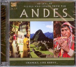 VARIOUS :  40 BEST OF FLUTES AND SONGS FROM THE ANDES  (ARC)

40 Best of Flutes and Songs from the Andes  un prezioso doppio cd che propone canzoni provenienti dagli altipiani andini, da Bolivia, Per ed Ecuador, musica autentica e tradizionale tramandata dagli antichi popoli Aymara e Quechua. La strumentazione comprende flauto di pan, charango (piccola chitarra con 10 corde), bombo (tamburo) ed alcuni strumenti a percussione. Lo strumento principe dell'album  indubbiamente il flauto di pan, le cui melodie ammaliano con la loro dolcezza ed accompagnano l'ascoltatore alla scoperta di questi splendidi territori d'alta montagna. 40 Best of Flutes and Songs from the Andes, con 40 splendidi brani,  un imperdibile invito a conoscere la ricchezza dell'antica cultura inca e ad apprezzarne la tradizione musicale.