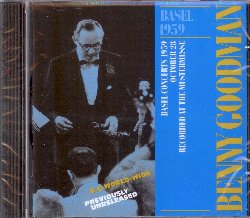 GOODMAN BENNY :  BASEL 1959  (TCB - MONTREUX JAZZ)

Swing Era - Il penultimo concerto del tour europeo del 1959 di Benny Goodman fu a Basilea alla Mustermesse, precisamente il 28 ottobre. La formazione completa della serata comprende Benny Goodman al clarinetto, Jack Sheldon alla tromba, Bill Harris al trombone, Jerry Dodgion al sax alto e flauto, Flip Phillis al sax tenore, Red Norvo al vibrafono, Russ Freeman al pianoforte, Jimmy Wyble alla chitarra, Red Wootten al basso e John Markham alla batteria. Il concerto si apre con Let's Dance per poi lanciare Airmail Special che offre a Goodman la possibilit di uno splendido assolo al clarinetto. Basel 1959  la registrazione live, mai pubblicata prima d'ora, di quella favolosa sera del 28 ottobre 1959. Tra i dodici brani presentati ci sono anche quattro originali di Goodman ossia Rachel's Dream, Slipped Disc, Go, Margot, Go e Breakfast Feud.