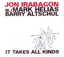 IRABAGON JON :  IT TAKES ALL KINDS  (JAZZWERKSTATT)

Il sassofonista Jon Irabagon ha vinto importanti competizioni nel corso della propria carriera come il Thelonious Monk Saxophone Competition che si tenne nel 2008 a Los Angeles in California, e il Festival Artist in Residence di Peitz, Germania. Ad Irabagon la critica riconosce il grande merito di riuscire a suonare una miriade di stili musicali, affiancandoli e facendoli convivere. Nel nuovo album di casa Jazzwerkstatt il sassofonista  affiancato da altri due eccellenti musicisti che sono Mark Helias e Barry Altschul che insieme danno vita ad una sezione ritmica davvero eccezionale. Altschul, nato nel 1943,  uno dei percussionisti pi apprezzati del panorama jazz moderno: versatile ed agile, riesce a fare molto pi che tenere il tempo ed ha scritto la storia del jazz con gruppi come i Circle di Chick Corea ed il fantastico quartetto che ruotava intorno ad Anthony Braxton e Sam Rivers. Anche il bassista Mark Helias, nato nel 1950, non stenta a mostrare il suo talento: come disse il critico e bassista Martin Kunzler, Helias  capace di condurre brillantemente una band attraverso il basso, senza per mai dominarla. It Takes All Kinds propone 8 originali di Jon Irabagon intepretati per l'occasione da un trio veramente affiatato.