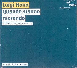 NONO LUIGI :  QUANDO STANNO MORENDO  (COL-LEGNO)

Spesso le opere d'arte trovano ispirazione da eventi della vita privata. Sar dolce tacere (1960) fu composta in occasione del quarantesimo compleanno di Bruno Maderna, maestro ed amico intimo di Luigi Nono; Ha Venido (1960)  l'omaggio che Nono dedica alla figlia Silvia per il suo primo compleanno. Diversamente in Djamila Boupach (1962), Donde Estas, Hermano? (1982) e Quando stanno morendo  il Luigi Nono compositore politicamente impegnato ad emergere. In entrambi i casi stupisce come il maestro veneziano sia capace di dare a ciascuna opera sonorit specifiche, pur trattando temi a volte simili. Sia che si tratti della monodia di Djamila Bouch che della complessa interazione delle voci cantanti e degli strumenti di Quando stanno morendo, le creazioni di Nono possiedono sempre una forte eloquenza musicale. Quando stanno morendo copre uno spettro emozionale immenso: si passa da una notte nera della seconda parte di Quando stanno morendo alla magia primaverile di Ha Venido, dalla dolcezza di Sar dolce tacere all'insistente richiesta di altri giorni pieni di luce di Djamilah Bouch. Prezioso cd in formato super-audio (riproducibile anche con un normale cd player), Quando stanno morendo garantisce all'ascoltatore un'imperdibile qualit sonora per apprezzare al meglio le musiche del geniale compositore veneziano.