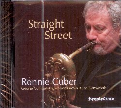 CUBER RONNIE :  STRAIGHT STREET  (STEEPLECHASE)

Oltre ad essere un ottimo compositore ed arrangiatore, Ronnie Cuber  da molti ritenuto uno dei migliori virtuosi di sax baritono dell'attuale scena jazz. Con uno stile potente e senza fronzoli, Cuber si  esibito ed ha registrato dischi con una serie incredibile di artisti appartenenti a generi musicali diversi come B.B. King, Paul Simon ed Eric Clapton ed ha fatto concerti con gruppi latin, pop, rock e blues. In Straight Street, Cuber (sax baritono), George Colligan (pianoforte), Cameron Brown (basso) e Joe Farnsworth (batteria) propongono all'ascoltatore un percorso musicale che prevede intramontabili standard jazz come Groovin' High (Dizzy Gillespie), Summertime (George Gershwin), All the Things You Are (Jerome Kern), Straight Street (John Coltrane) ed altri ancora. E' facile suonare standard, ma suonarli bene  incredibilmente difficile. Ascoltando Straight Street  evidente che Cuber  riuscito in questa impresa titanica: le sue interpretazioni sono intense, appassionate e personali ed hanno il grande pregio di donare al classico un appeal del tutto nuovo.