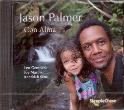 PALMER JASON :  CON ALMA  (STEEPLECHASE)

Il pluripremiato trombettista e compositore Jason Palmer  assistente professore al Berkeley College of Music di Boston e Vising Assistant Professor of Music presso l'Universit di Harvard. Vincitore del premio del 2009 Carmine Caruso International Jazz Trumpet Solo Competition, Palmer ha iniziato una proficua collaborazione con l'etichetta Steeplechase nel 2010 e Con Alma  il decimo album che producono insieme. Il disco propone un'interpretazione accattivante di alcuni originali del musicista, oltre a ballate classiche come Con Alma di Dizzy Gillespie, You Know I Care di Duke Pearson, Fair Weather di Benny Golson e altre ancora. Affiancato da Leo Genovese (pianoforte, Fender Rhodes), Joe Martin (basso) e Kendrick Scott (batteria), Jason Palmer (tromba) offre all'ascoltatore un disco che dimostra tutto il suo talento di compositore e trombettista.