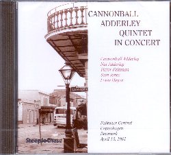 ADDERLEY CANNONBALL :  IN CONCERT  (STEEPLECHASE)

Casa Steeplechase  orgogliosa di annunciare la nuova uscita della serie In Concert dedicata a Cannonball Adderley (1928-1975), uno dei migliori sassofonisti americani di sempre. Nell'aprile del 1961, dopo una ristrutturazione architettonica, il prestigioso Falkoner Centret di Copenhagen ospit un fiorente giovane quintetto guidato da Adderley che comprendeva Nat Adderley (tromba), Victor Feldman (pianoforte, vibrafono), Sam Jones (basso) e Louis Hayes (batteria). Il disco In Concert propone la registrazione inedita di una serata in cui l'eccellente quintetto interpreta quattro composizioni originali del pianista di origine inglese Victor Feldman, Exodus, Serenity, Lisa e New Delhi, oltre a Hi-Fly di Randy Weston, Our Light di Tadd Dameron, Sack O-Woe di Cannonball Adderley e This Here di Bobby Timmons. Come tutte le uscite della serie In Concert anche questo disco propone al pubblico un documento sonoro di grande valore artistico.