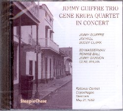 GIUFFRE JIMMY / KRUPA GENE :  IN CONCERT  (STEEPLECHASE)

Casa Steeplechase  orgogliosa di annunciare la nuova uscita della serie In Concert dedicata a due grandi figure del jazz: il clarinettista e compositore Jimmy Giuffre (1921-2008) e il batterista Gene Krupa (1909-1973). La performance, registrata il 21 maggio del 1959 al Falkoner Centret di Copenhagen, si divide in due parti: nella prima (tracce 1-4) si esibisce il trio di Giuffre (clarinetto, sax tenore), formato da Jim Hall (chitarra) e Buddy Clark (basso), mentre nella seconda il quartetto di Gene Krupa (batteria) composto da Ed Wasserman (sax tenore, flauto, clarinetto), Ronnie Ball (pianoforte) e Jimmy Gammon (basso). In Concert propone un doppio concerto che al tempo della sua realizzazione era considerato una scelta artistica piuttosto azzardata vista l'enorme differenza stilistica tra la prima met del programma caratterizzata dall'improvvisazione libera del jazz di Jimmy Guiffre e la seconda parte con Gene Krupa che era considerato uno dei migliori batteristi della Swing Era. Il pubblico della serata, tuttavia, ha apprezzato moltissimo il concerto che  stato una perfetta rappresentazione della poliedricit del jazz della met del XX secolo.