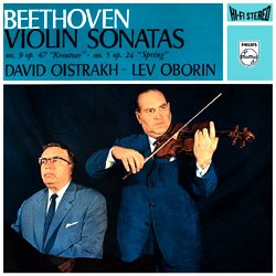 OBORIN LEV / OISTRAKH DAVID :  BEETHOVEN: VIOLIN SONATAS NO. 9 OP. 47 'KREUTZER' - NO. 5 OP. 24 'SPRING'  (SPEAKERS CORNER)

(Philips 835259) Lev Oborin (p) and David Oistrakh (v) - A prima vista, le sonate per violino di Ludwig Van Beethoven sembrano avere solo un ruolo subordinato se messe a confronto con le grandi opere sinfoniche e le sonate per pianoforte. Mentre i primi contributi a questo genere furono accolti con scetticismo a causa delle rare difficolt della parte pianistica, le sonate successive mostrano una caratterizzazione sempre pi indipendente della parte violinistica. Questo spiega anche perch la Sonata in La maggiore, dedicata al violinista francese Rodolphe Kreutzer, e la Sonata di primavera, proposte nello splendido disco Beethoven: Violin Sonatas No. 9 Op. 47 'Kreutzer' - No. 5 Op. 24 'Spring' siano diventate due modelli distintivi del loro genere. Per quanto riguarda gli interpreti, David Oistrakh, il superbo violinista di questa riedizione di casa Philips, non ha davvero bisogno di presentazioni: un fuoriclasse. Il pianista Lev Oborin, interprete molto meno noto del maestro violinista russo, merita invece di essere notato per essere riuscito a catturare con la sua performance ogni possibile sfaccettatura del dialogo strumentale. Oborin  trattenuto nei passaggi in cui la melodia  affidata al violino ed  pronto a prendere saldamente le redini nelle sue mani quando la musica lo richiede, il tutto con una precisione incredibile, ma mai con mero virtuosismo meccanico.