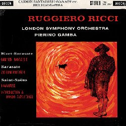 RICCI RUGGIERO / GAMBA PIERINO / LONDON SYMPHONY ORCHESTRA :  BIZET-SARASATE: CARMEN FANTAISIE / SARASATE: ZIGEUNERWEISEN / SAINT-SAENS: HAVANAISE  (SPEAKERS CORNER)

(Decca SXL 2197) Bizet (arr. Sarasate): Carmen Fantaisie / Sarasate: Zigeunerweisen / Saint-Saens: Havanaise, Introduction and Rondo Capriccioso - Ruggiero Ricci, London Symphony Orchestra conducted by Pierino Gamba - Registrato nel settembre del 1959 al Kingsway Hall di London da Alan Reeve. Prodotto da James Walker. Alcuni violinisti rapiscono il pubblico con la purezza del tono, altri con il timbro caldo o grazie a uno stupefacente virtuosismo tecnico. Pablo de Sarasate y Navascuez  stato uno dei pochissimi violinisti che ha unito tutti questi elementi ed  anche riuscito ad essere un eccellente compositore. Le pi famose delle sue opere sono Zigeunerweisen, basato sul tradizionale folklore gitano, e la difficilissima Carmen Fantaisie, fantasia per violino scritta sui temi dell'opera Carmen di Georges Bizet. In Bizet-Sarasate: Carmen Fantaisie / Sarasate: Zigeunerweisen / Saint-Saens: Havanaise, il violinista americano di origini italiane Ruggiero Ricci (1918-2012), insieme alla London Symphony Orchestra diretta dal maestro Pierino Gamba (1936-2022), propone al pubblico anche una splendida interpretazione della Havanaise del compositore Camille Saint-Saens (1835-1921), opera caratterizzata da melodie e ritmi spagnoli. Inutile dire che queste opere ottocentesche sono un must assoluto per tutti coloro che desiderano entrare, come Ruggiero Ricci, negli annali dei pi grandi violinisti di sempre.